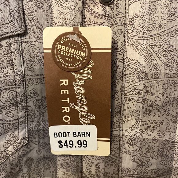 Wrangler retro premium white gray paisley pockets buttons 100% cotton brand new - Picture 6 of 6